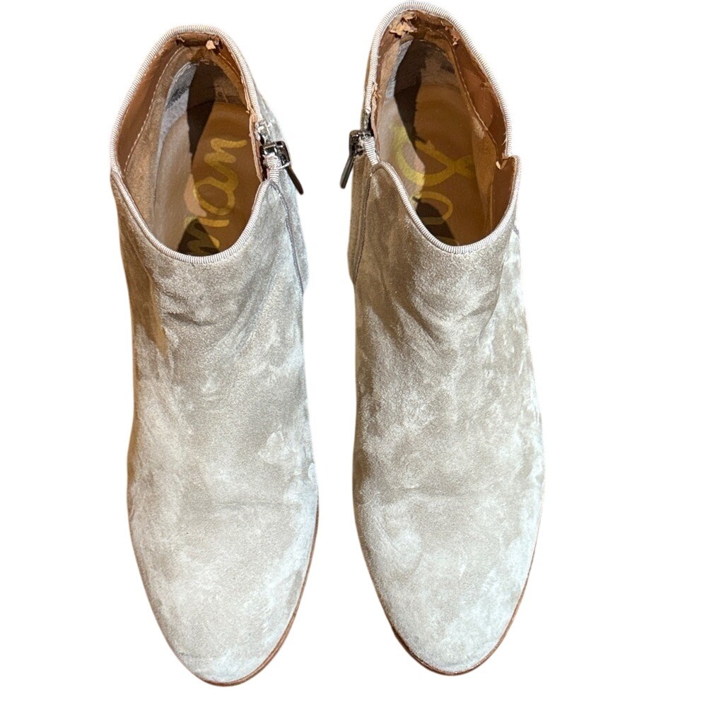 Sam Edelman Petty Putty Suede Ankle Boots 9 Grey Side Zip Block Heel Bootie